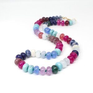 17" Inch Handmade Rainbow-Colored Hand Knotted Gemstone Necklace Gold Filled